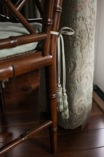 chair, pillow, drapery